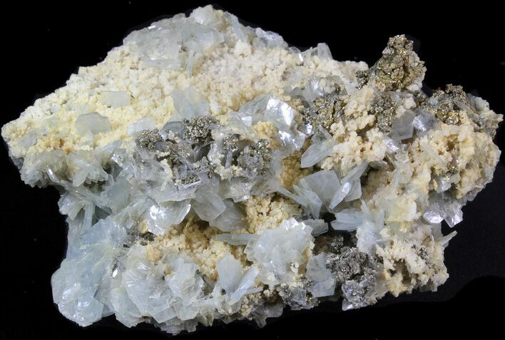 Tabular Blue Barite on Quartz and Pyrite - Morocco #42223